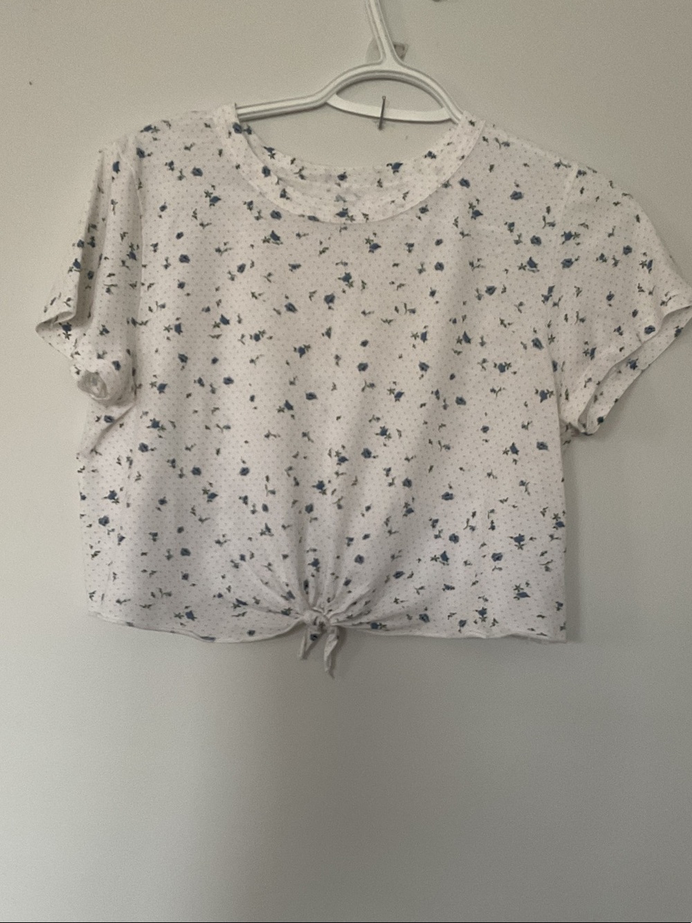 Sunday Best White Tee with Blue Floral Tie Front